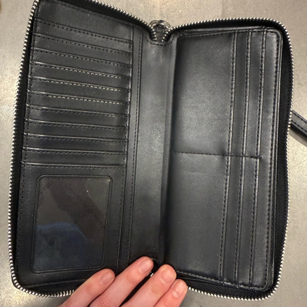 Michael Kors Black MK Logo Zip-Around Wristlet Wallet - Picture 3 of 4